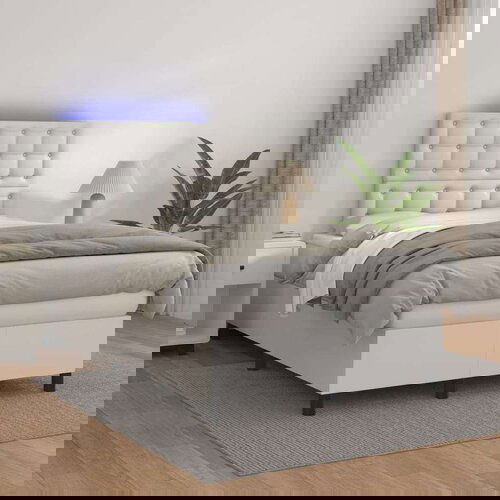  Krevet box spring s madracem LED bijeli 120x200 cm umjetna koža Cene