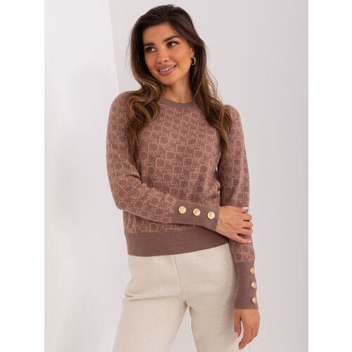 Fashion Hunters Light brown and camel classic sweater with a round neckline Cene