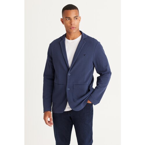 AC&Co / Altınyıldız Classics Men's Navy Blue Standard Fit Normal Cut Shirt Collar Cotton Knitted Jacket Slike