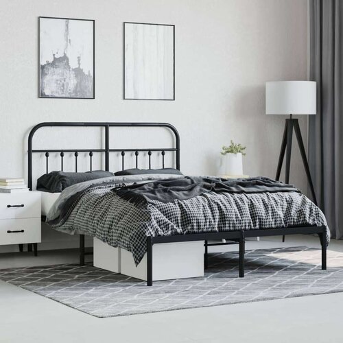 VidaXL Metalni okvir za krevet s uzglavljem crni 150x200 cm Slike