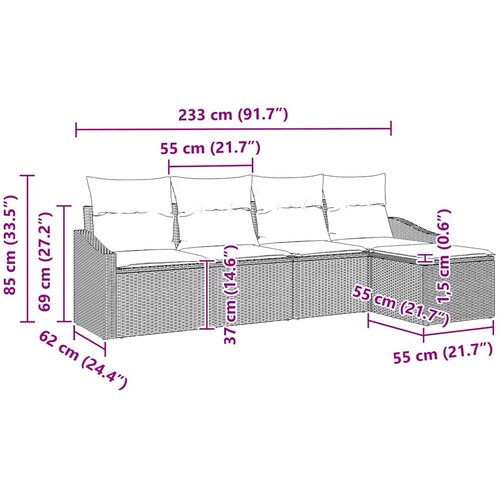  Set sofe 5 kom. Siva poliratan 233 x 117 x 85 cm Slike