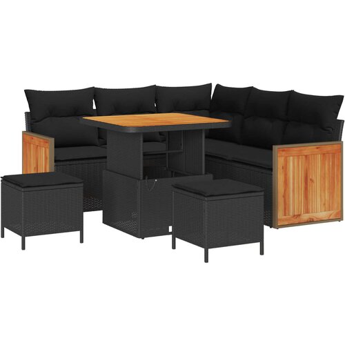 vidaXL Vrtna sedežna garnitura z blazino 8 pcs Črna, (5000133506) Cene