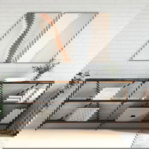 VidaXL Konzolna mizica dimljen hrast 180x30x75 cm inž. les in železo Slike