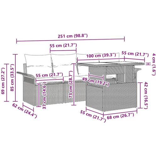  Sjedeća garnitura za vrt 5 kom. Siva poliratan 100 x 55 x 73 cm Slike