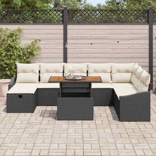  Sjedeća garnitura za vrt 9 kom. Crna poliratan 288.5 x 178.5 x 85 cm Slike