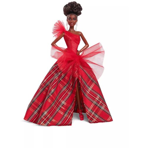 Barbie Signature 2024 Holiday Fashion Doll - Rjavi lasje s karirasto obleko (HRM62), (22124032) Cene