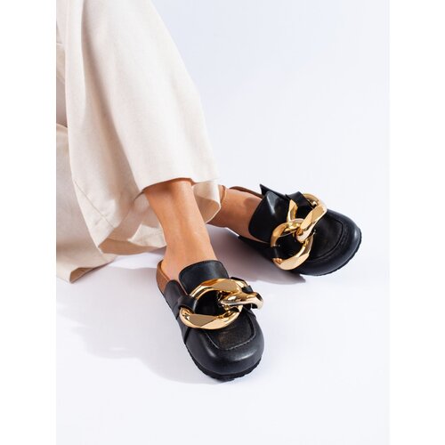 SHELOVET Black slippers with large chain Slike