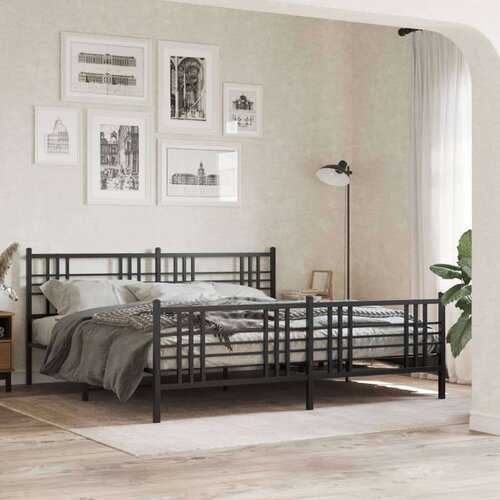 VidaXL Metalni okvir kreveta uzglavlje i podnožje crni 183x213 cm Slike