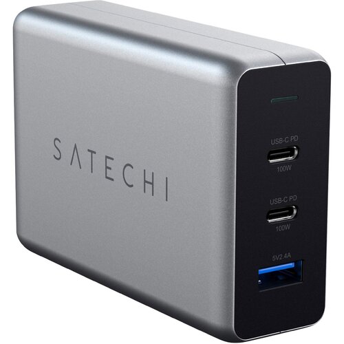 Satechi Omrežni polnilnik GaN 100 W, 2 USB C Power Delivery USB, omrežni kabel, siva, (20524199) Cene