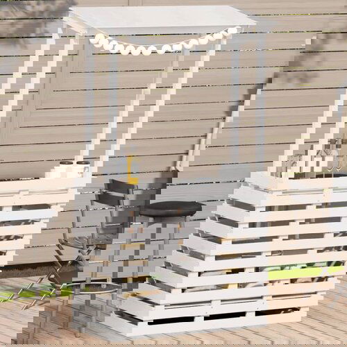 vidaXL zunanja barska miza s streho bela 112,5x57x195,5 cm trden les Cene