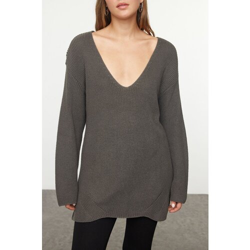 Trendyol Anthracite More Sustainable Wide Pattern Basic Knitted Sweater Cene