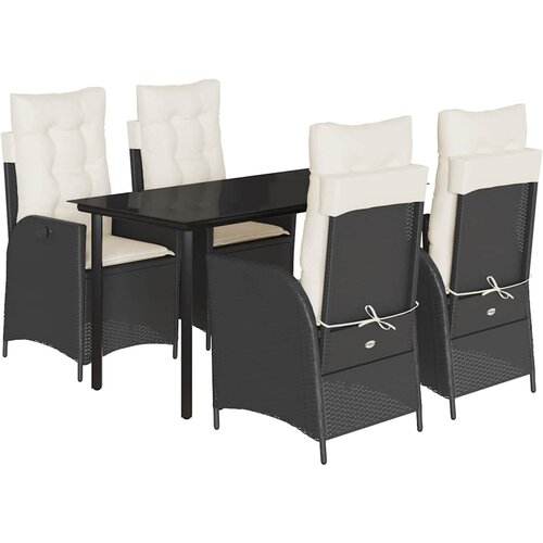  5-dijelni vrtni blagovaonski set s jastucima od poliratana crni Crna 140 x 70 x 74 cm Slike