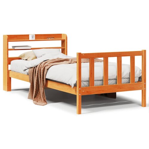 vidaXL Posteljni okvir z vzglavjem voščeno rjava 90x200 cm borovina Cene