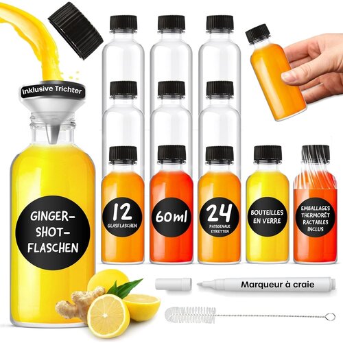 VOLILA 12x 60 ml stekleničke za napitke s pokrovom Slike