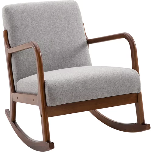 HOMCOM oblazinjen gugalni fotelj, vintage dizajn iz lesa in sivega platna, za notranjost, pisarno, dnevno sobo, 64x86x80cm, (20745228)