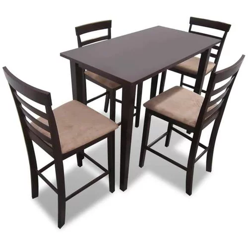  Rjava lesena barska miza in 4 barski stoli