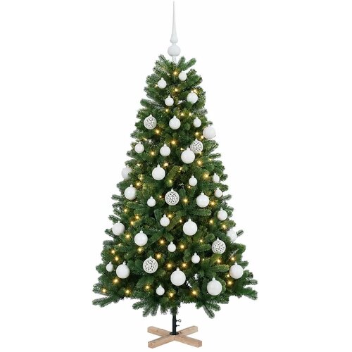  Umjetno božićno drvce s kuglicom 150 cm 150 LED lampica - 150 cm s LED žaruljama i bijelim kuglicama Slike