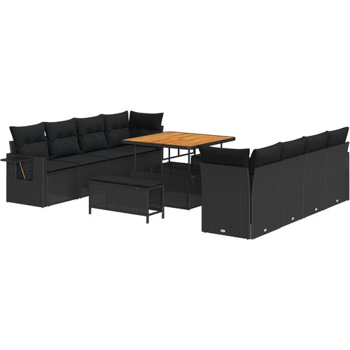 VidaXL 11-dijelni vrtni sofa set s jastučićima crni poli ratan akacija, 3-dijelni vrtni set za blagovanje s jastučićima crni poli ratan akacija Slike