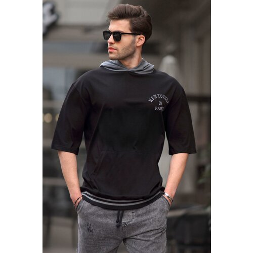 Madmext Men's Black Hooded T-Shirt 6182 Cene
