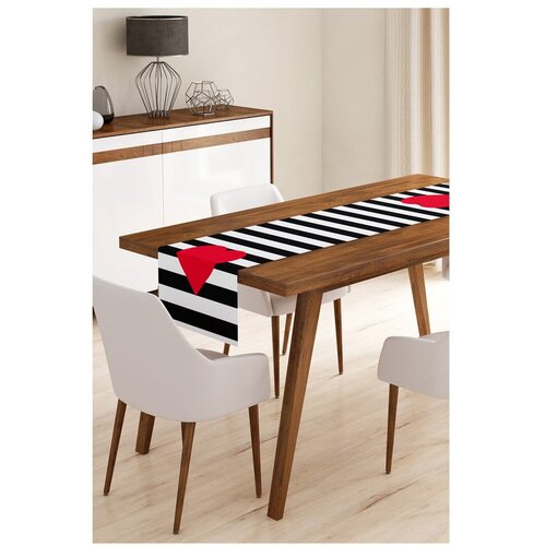 Minimalist Cushion Covers Namizni tekač iz mikrovlaken Stripes with Red Heart, 45 x 145 cm Cene
