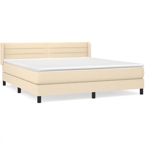 vidaXL Box spring postelja z vzmetnico krem 160x200 cm blago, (20896158)