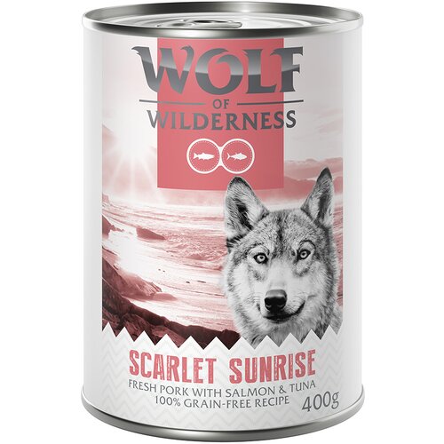 Wolf of Wilderness Adult 6 x 400 g - "Red Meat" Scarlet Sunrise: svinjsko meso z lososom in tuno Cene