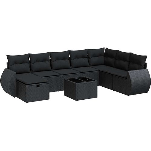  9-dijelni set vrtnih sofa s jastucima crni od poliratana Slike