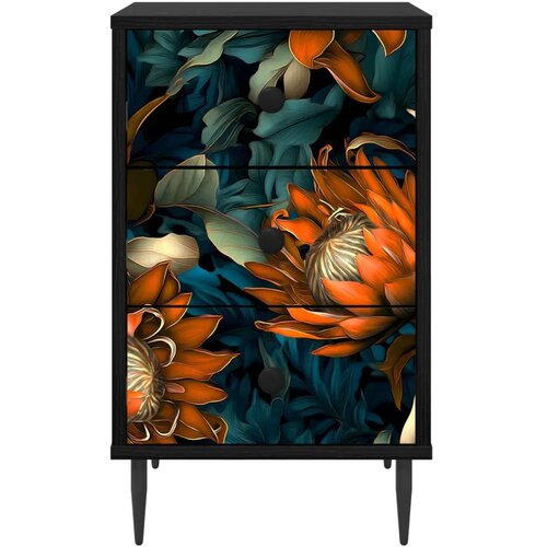  Noćni ormar LOCHEM 2 kom. Crni hrast 36 x 33 x 61 cm - Narančasti uzorak 2 Slike