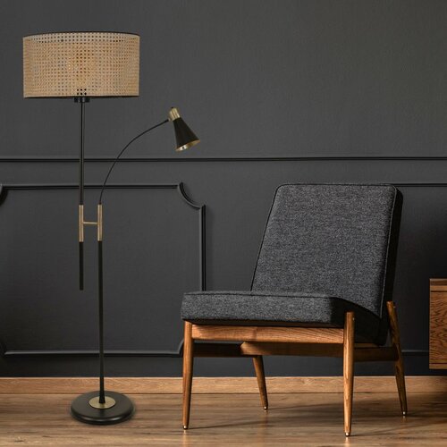Opviq Forza Siyah Lambader Silindir Rattan Abajurlu Wicker Floor Lamp Cene
