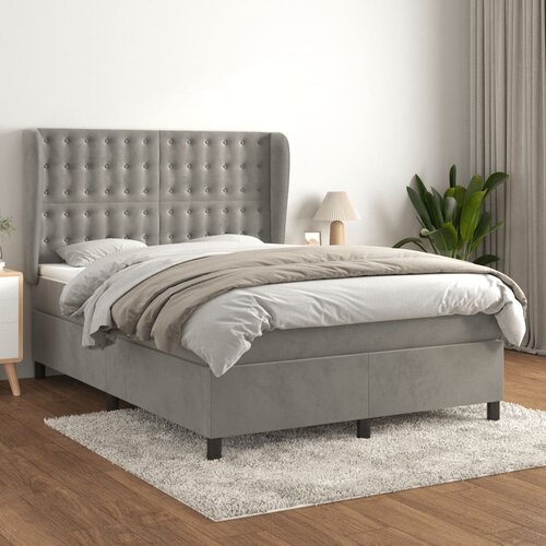 The Living Store Box spring postelja z vzmetnico svetlo siva 140x200 cm žamet - Box Spring Postelja, (21437761) Slike