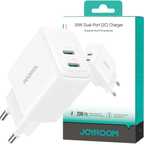 Joyroom JR-TCF12 OMREŽNI POLNILEC 2X USB-C 20W PD QC 3.0 BEL, (21974867) Cene