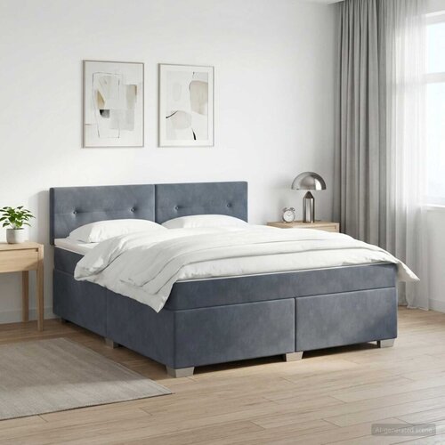 Krevet s box springom madracem i LED-om Tamnosiva 160 x 200 cm - Tamnosiva 160 x 200 cm Pro&amp;scaron;iveno gumbima Slike