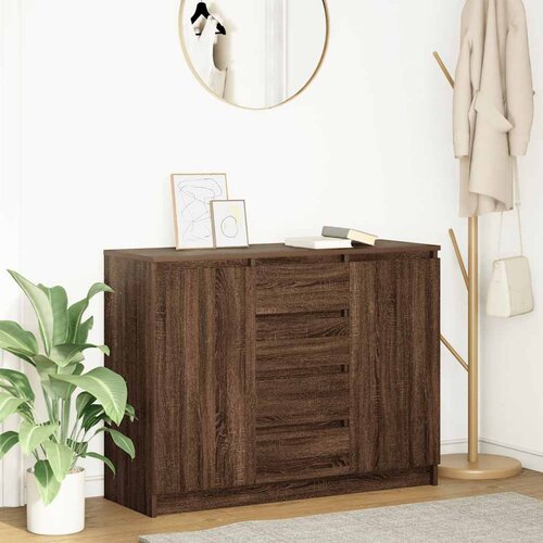 VidaXL Komoda s predali rjavega hrasta 100,5x35x76 cm inženirski les Slike