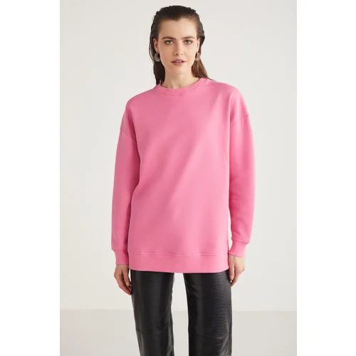 Grimelange Allys Women's Crew Neck Oversize Basic Pink Sweatshirt