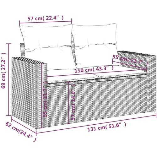 VidaXL 9-dijelni set vrtnih sofa od poliratana s jastucima sivi Slike