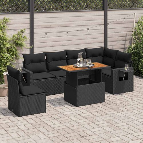  7-dijelni set vrtnih sofa od poliratana s jastucima crni Slike