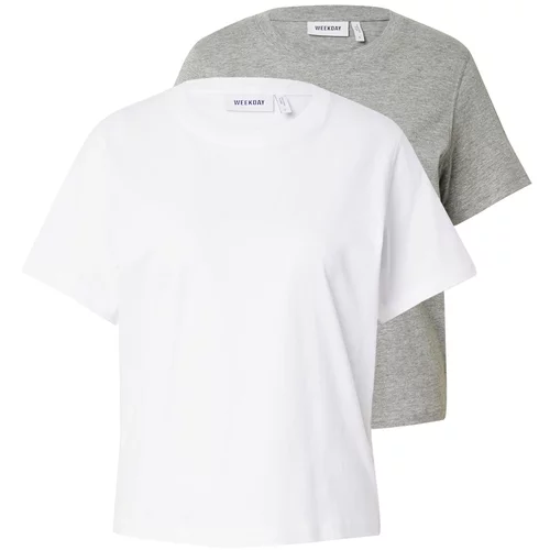 WEEKDAY Majica 'Essence Standard' siva melange / bijela