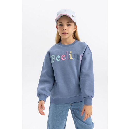 Defacto girls' crew neck printed soft hairy thick sweatshirt Slike