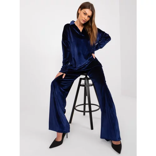 Fashion Hunters Navy blue velour set with blouse