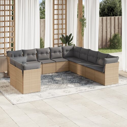 VidaXL 11-dijelni set vrtnih sofa od poliratana s jastucima bež Slike