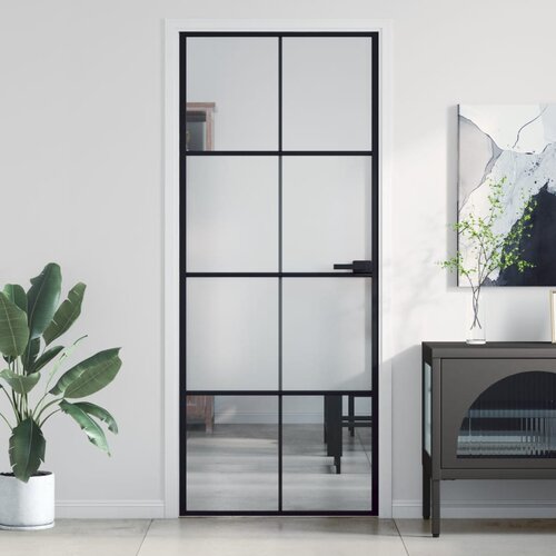 vidaXL Notranja vrata ozka črna 83x201,5 cm kaljeno steklo in aluminij Cene