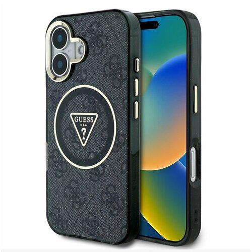 Guess IML 4G Glitter and Triangle Logo MagSafe Zadn&iacute; Kryt pro iPhone 16 Black Ovitek za telefon Vijolična Cene