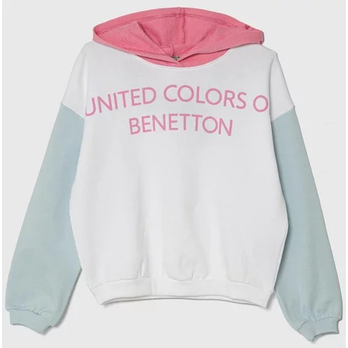 United Colors Of Benetton Otroški bombažen pulover bela barva, s kapuco