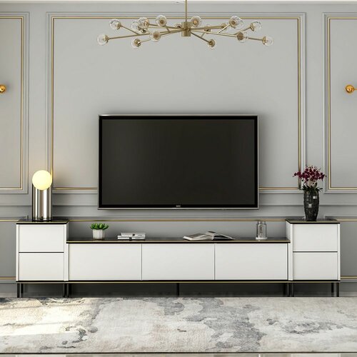 Woody Fashion imaj - white, marble whiteblackgold tv unit Cene