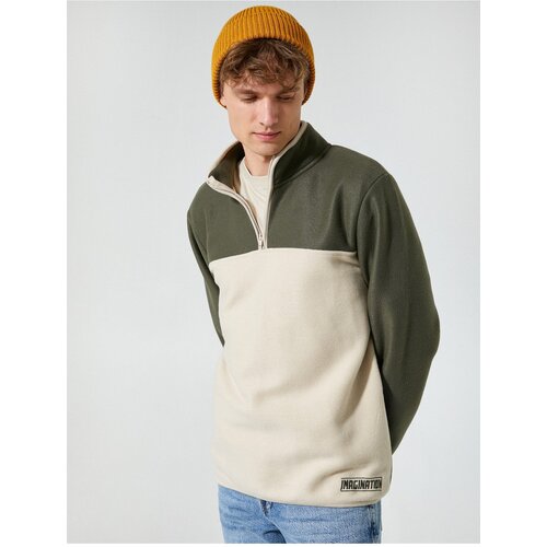 Koton Fleece Sweatshirt Half Zipper Color Block Slogan Detailed. Slike