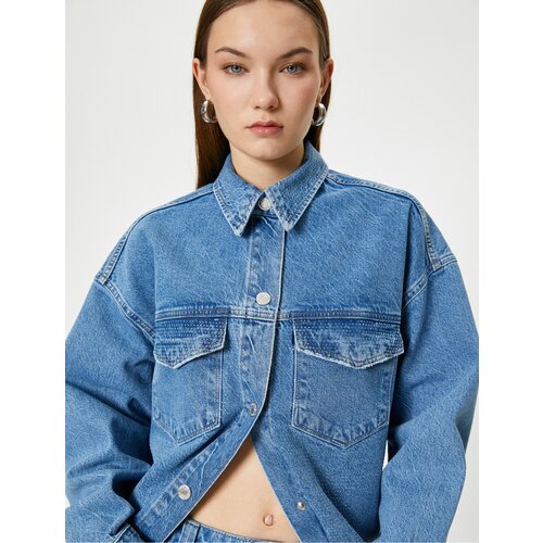 Koton Long Denim Jacket Shirt Collar Covered Pocket Cotton Slike