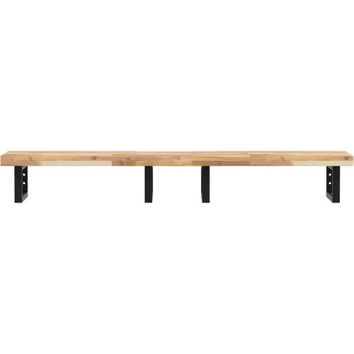  Zidna polica za umivaonik od čelika i masivnog bagremovog drva Smeđa 120 x 40 x 4 cm Slike