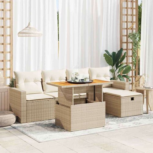 vidaXL 6-dijelni set vrtnih sofa s jastucima bež od poliratana bagrem Cene