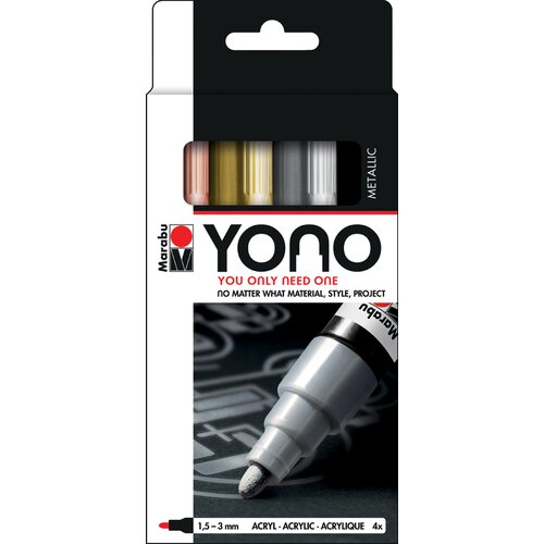 Marabu akrilni markerji, YONO, 1,5 - 3,0 mm, set 4 KOVINSKIH, (21655573) Cene