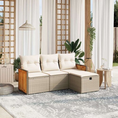 VidaXL 4-dijelni set vrtnih sofa s jastucima bež od poliratana Slike